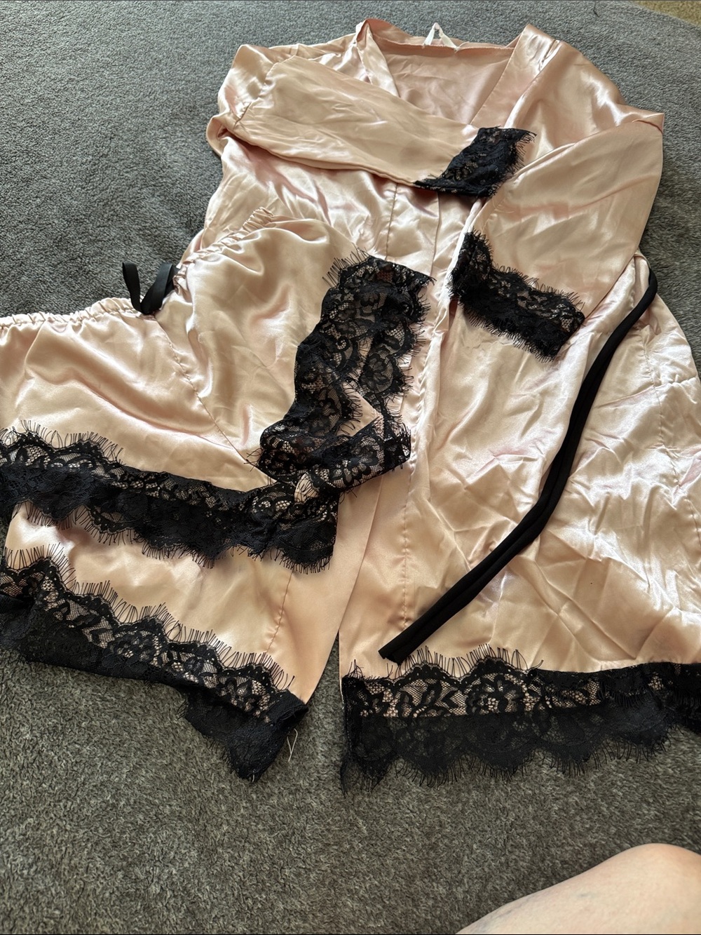 Satin Pink Robe with Black Lace Trim
-never worn-